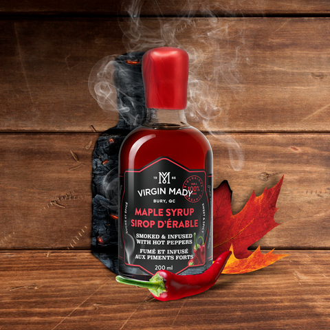 Sirop d'érable fumé et infusé aux piments forts de Virgin Mady
