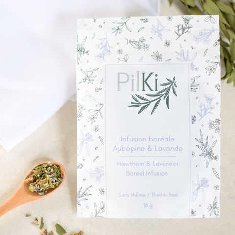 Produit du Quebec Infusion boréale Aubépine & lavande bienfaits anti-stress et digestion