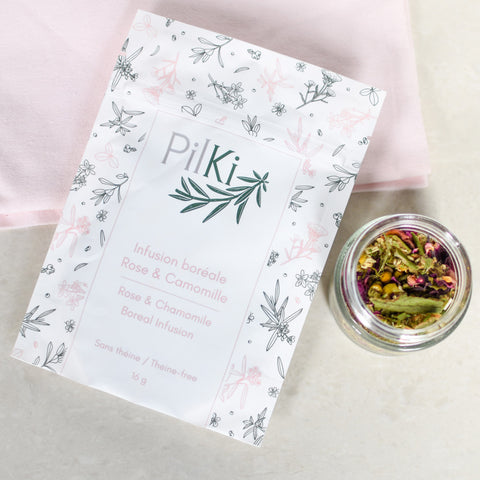 Produit du Quebec Infusion boréale Rose & Camomille bienfait Relaxation