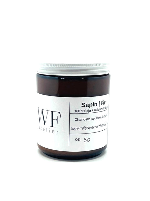 Produit du Québec Bougie qui crépite sapin coulée à la main